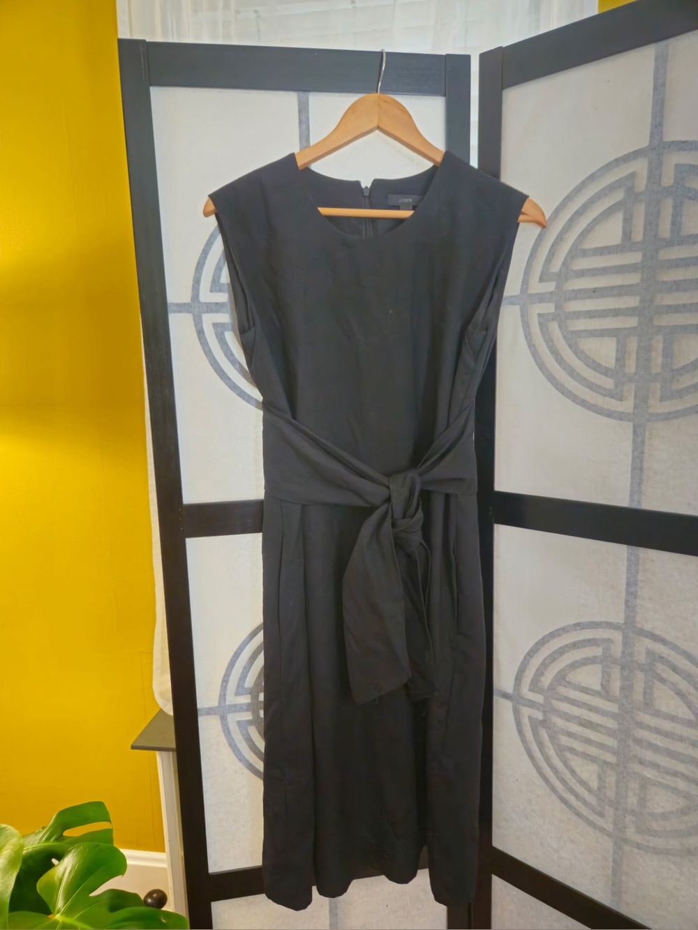 J. Crew Black Wool Sleeveless Midi Dress with Tie Waist